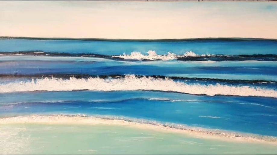Dynamic Wave Motion - large format painting of powerful ocean wave with white foam