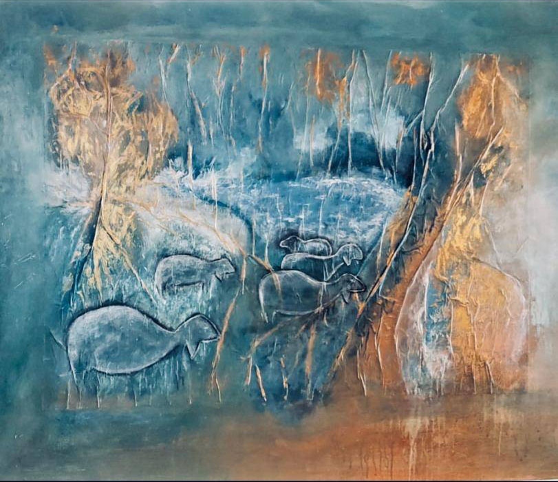 Azure Foam - close-up of ocean wave foam in blue and white tones